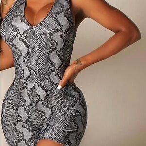 Snakeskin Print Jumpsuit - Gray